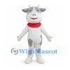 White Cow Mascot Costume with Gray Patches and Red Bandana