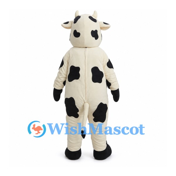 Cream Cow Mascot Costume with Black Spots and Gold Bell