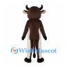 Brown Bull Mascot Costume with Black Horns and Cream Belly