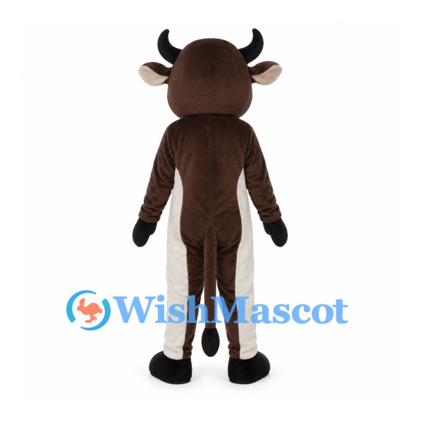 Brown Bull Mascot Costume with Black Horns and Cream Belly