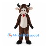 Brown Bull Mascot Costume with Black Horns and Cream Belly