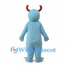 Blue Monster Mascot Costume with Brown Horns and Clawed Paws