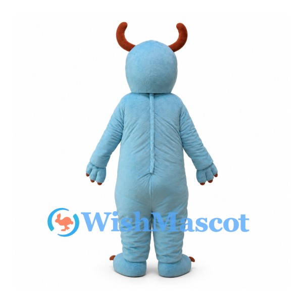 Blue Monster Mascot Costume with Brown Horns and Clawed Paws