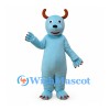 Blue Monster Mascot Costume with Brown Horns and Clawed Paws