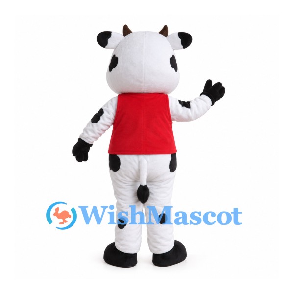 Cow Mascot Costume with Black Spots and Red Waistcoat