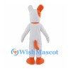 White Dog Mascot Costume with Orange Patches and Yellow Bow Tie
