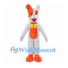 White Dog Mascot Costume with Orange Patches and Yellow Bow Tie