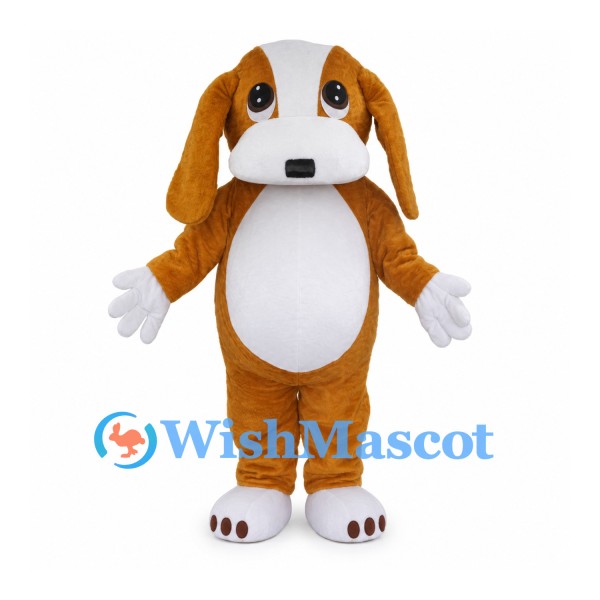 Brown Dog Mascot Costume with White Belly and Long Floppy Ears