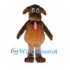 Dark Brown Dog Mascot Costume with Tan Belly and Long Pink Tongue