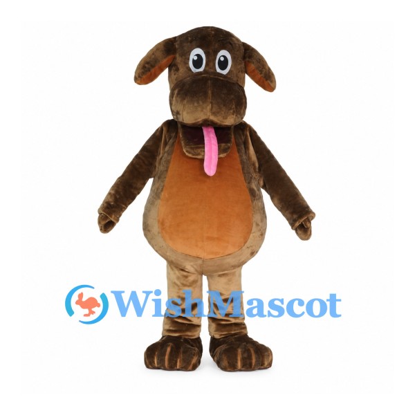 Dark Brown Dog Mascot Costume with Tan Belly and Long Pink Tongue