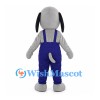 Gray Dog Mascot Costume with Navy Overalls and Red Nose