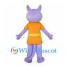 Purple Dog Mascot Costume with Orange Tunic and Yellow Belt