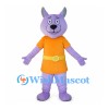 Purple Dog Mascot Costume with Orange Tunic and Yellow Belt