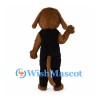 Brown Dog Mascot Costume with Black Overalls and Long Floppy Ears