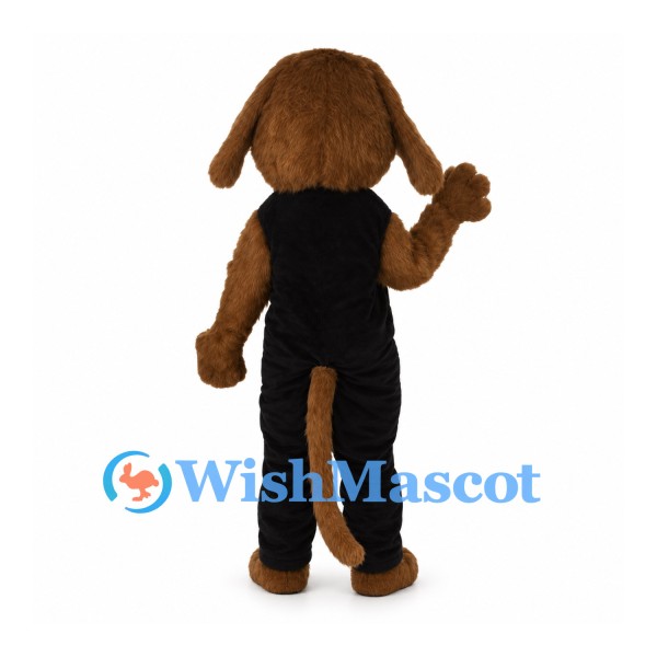 Brown Dog Mascot Costume with Black Overalls and Long Floppy Ears