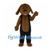 Brown Dog Mascot Costume with Black Overalls and Long Floppy Ears