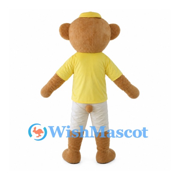 Bear Mascot Costume with Yellow Sunglasses Shirt and White Shorts
