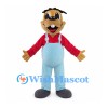 Dog Mascot Costume with Red Hooded Shirt and Light Blue Overalls