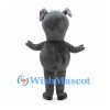 Gray Dog Mascot Costume with Green Hair Bow and Long Pink Tongue