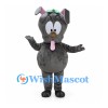 Gray Dog Mascot Costume with Green Hair Bow and Long Pink Tongue