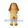Tan Dog Mascot Costume Holding White Bone