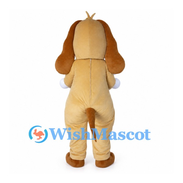Tan Dog Mascot Costume Holding White Bone