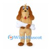 Tan Dog Mascot Costume Holding White Bone