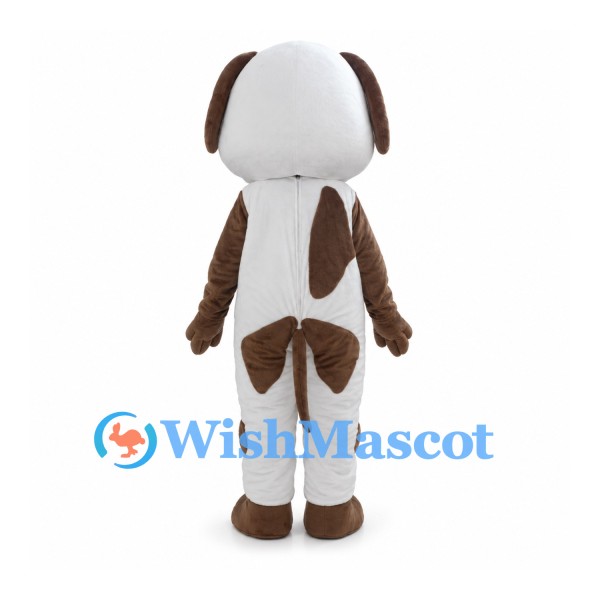 White Dog Mascot Costume with Brown Patches and Floppy Ears