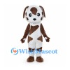 White Dog Mascot Costume with Brown Patches and Floppy Ears