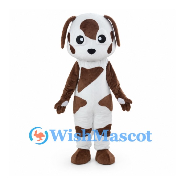White Dog Mascot Costume with Brown Patches and Floppy Ears