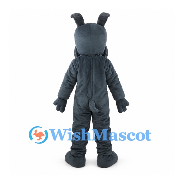Dark Gray Dog Mascot Costume with Upright Ears and Bared Teeth