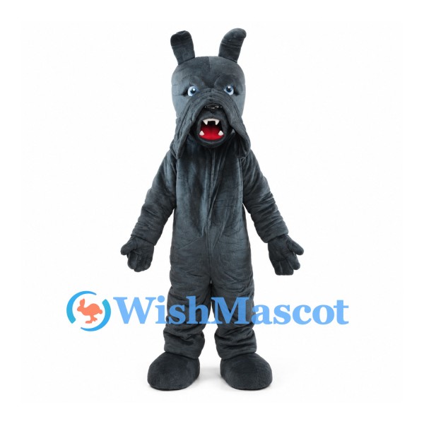 Dark Gray Dog Mascot Costume with Upright Ears and Bared Teeth