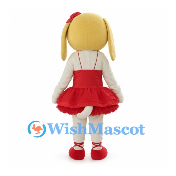 Dog Ballerina Mascot Costume with Yellow Ears and Red Tutu
