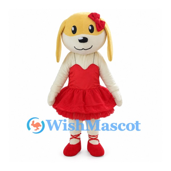 Dog Ballerina Mascot Costume with Yellow Ears and Red Tutu