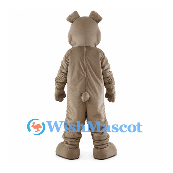Taupe Bulldog Mascot Costume with Folded Ears and White Fangs