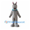 Gray Dog Mascot Costume with Blue Collar and Upright Ears