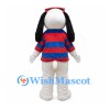 White Dog Mascot Costume with Sunglasses and Red Blue Striped Shirt