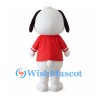 White Dog Mascot Costume with Red Shirt and Blue Bow Tie