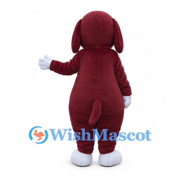 Burgundy Dog Mascot Costume with White Belly and Long Ears