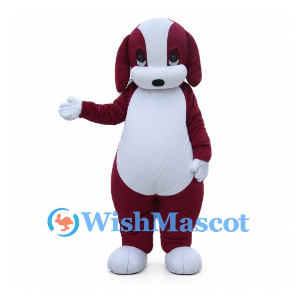Burgundy Dog Mascot Costume with White Belly and Long Ears