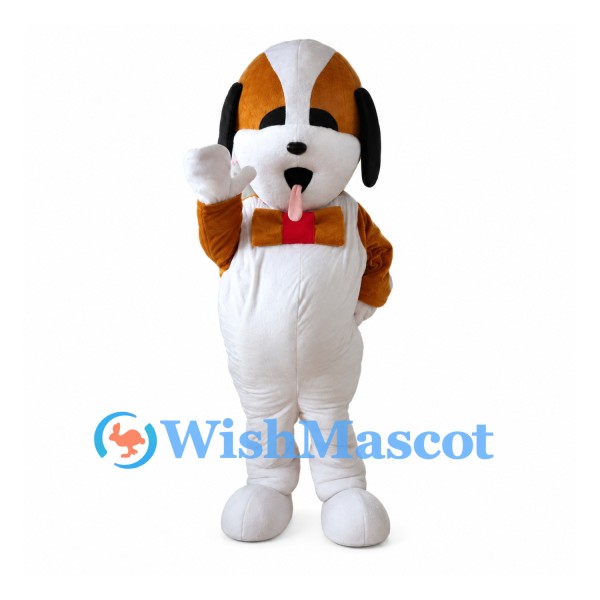 Dog Mascot Costume in Brown and White with Red Collar