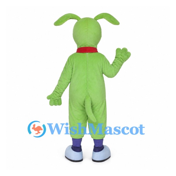 Green Dog Mascot Costume with Red Collar and Large Black Nose