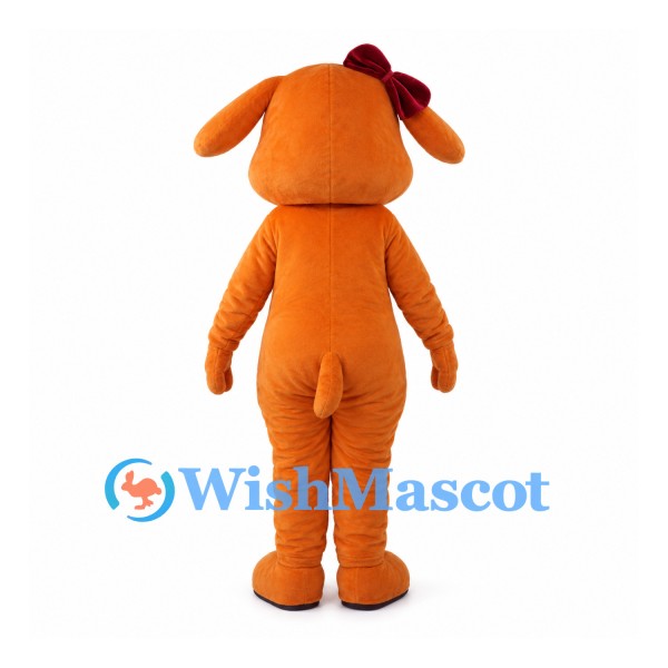 Orange Dog Mascot Costume with Burgundy Hair Bow