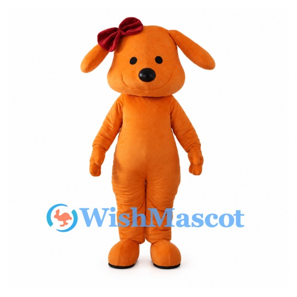 Orange Dog Mascot Costume with Burgundy Hair Bow