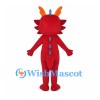 Red Dragon Mascot Costume with Orange Horns and White Belly