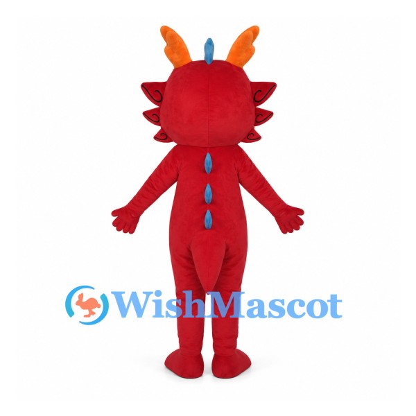 Red Dragon Mascot Costume with Orange Horns and White Belly