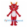 Red Dragon Mascot Costume with Orange Horns and White Belly
