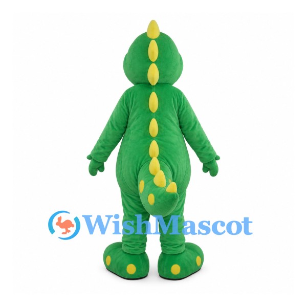 Green Dinosaur Mascot Costume with Yellow Spikes and Spotted Feet