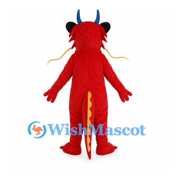 Red Chinese Dragon Mascot Costume with Yellow Belly and Long Whiskers