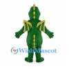 Green Dragon Mascot Costume with Yellow Belly and Small Bat Wings